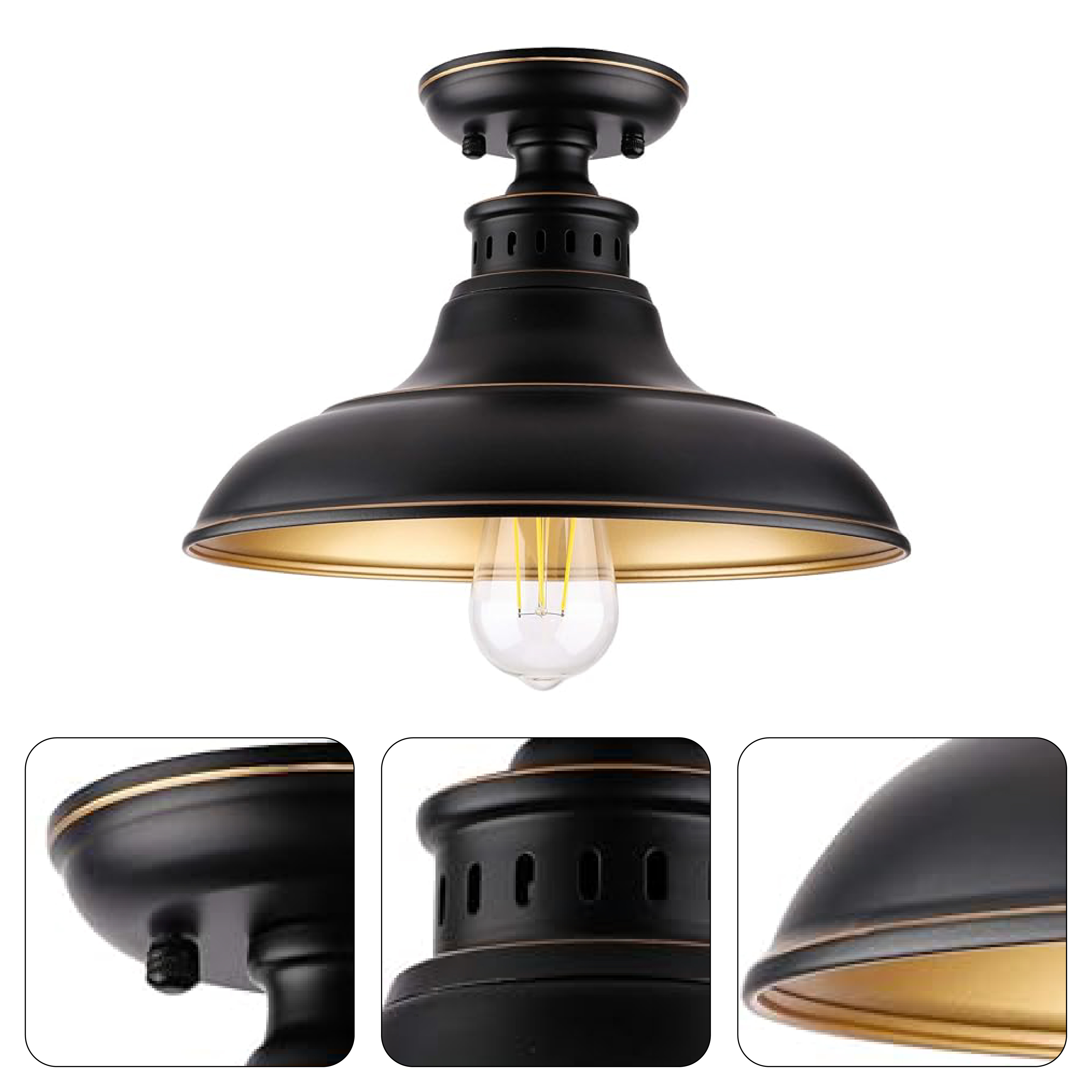 Vintage semi flush mount ceiling light fixture farmhouse black close to ceiling light