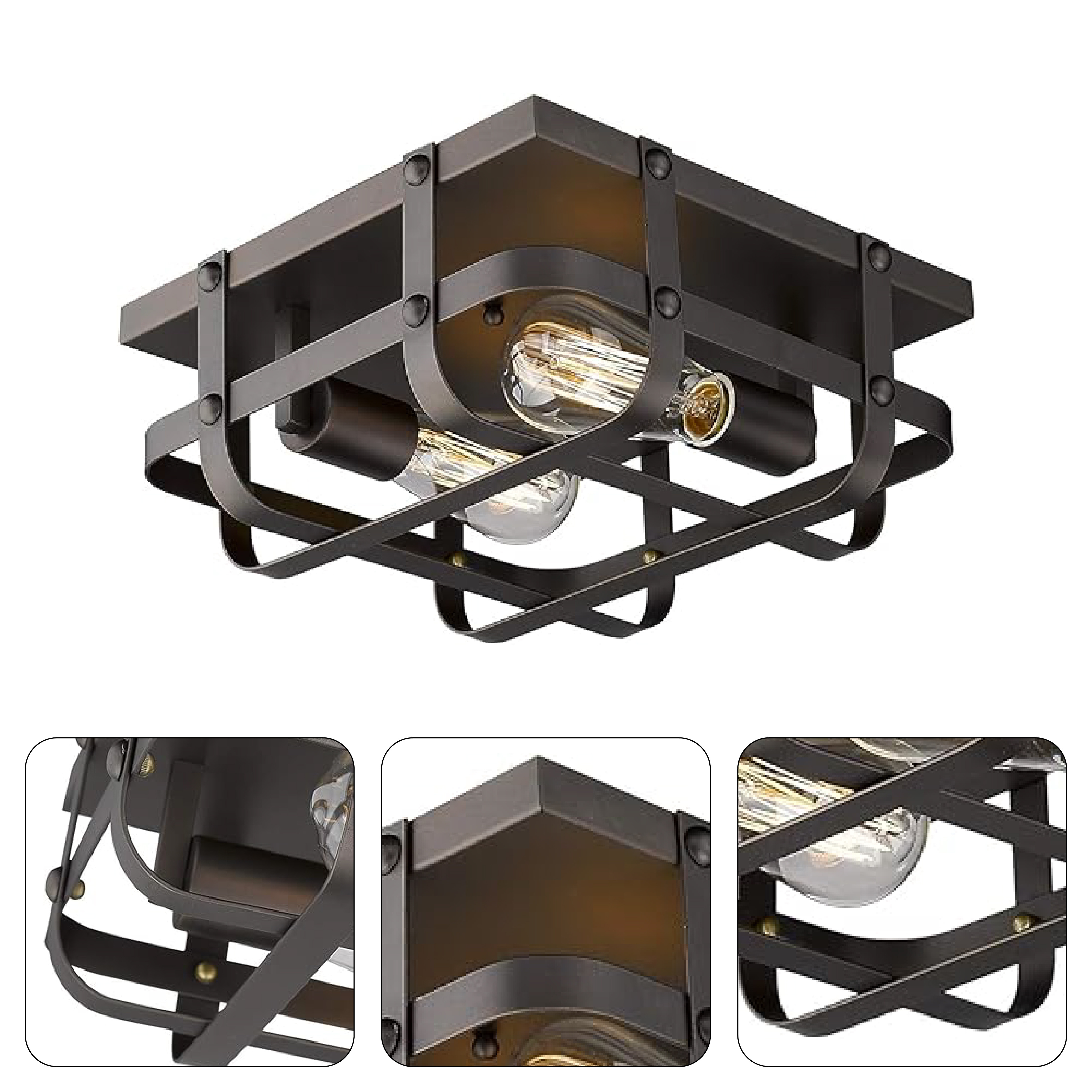 2 light farmhouse ceiling light industrial cage flush mount lighting with bronze finish