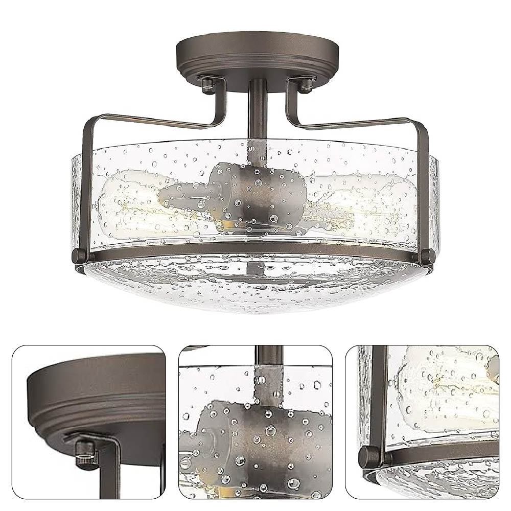 Farmhouse vintage close to ceiling light fixture with seeded glass shade