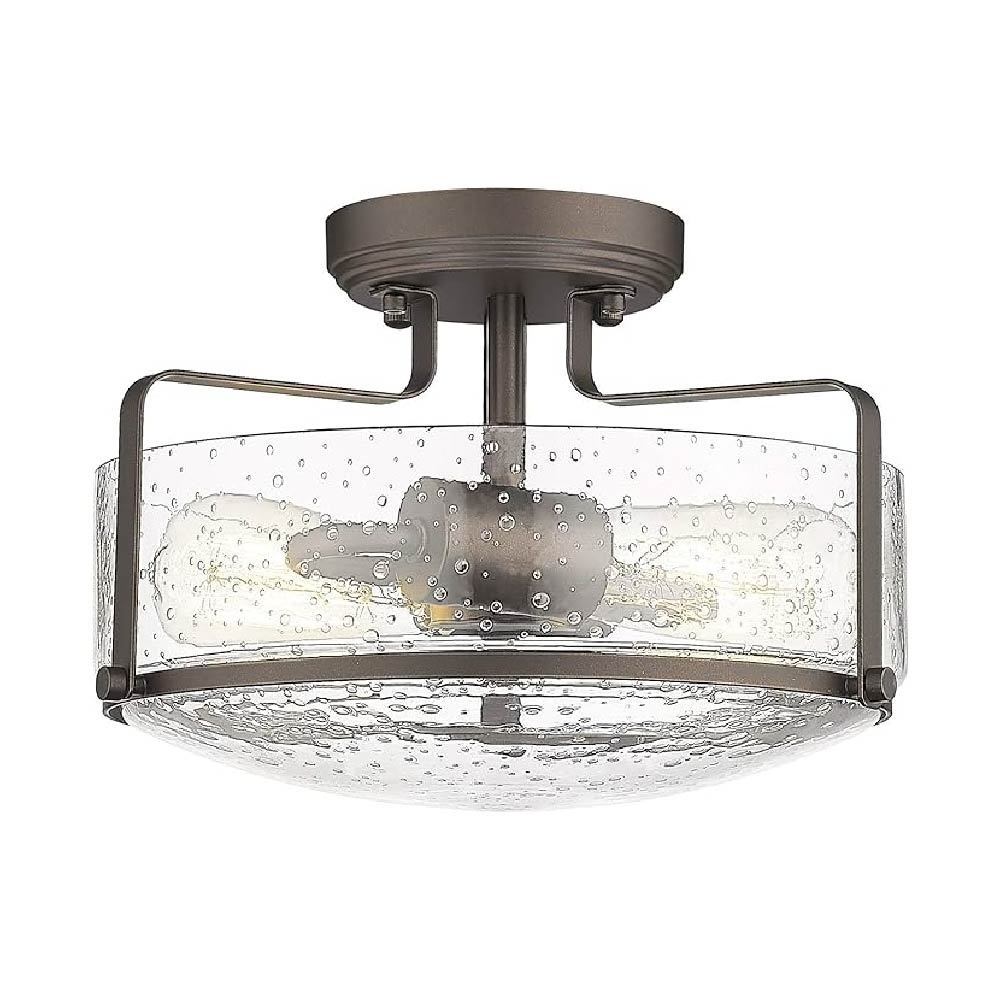 Farmhouse vintage close to ceiling light fixture with seeded glass shade