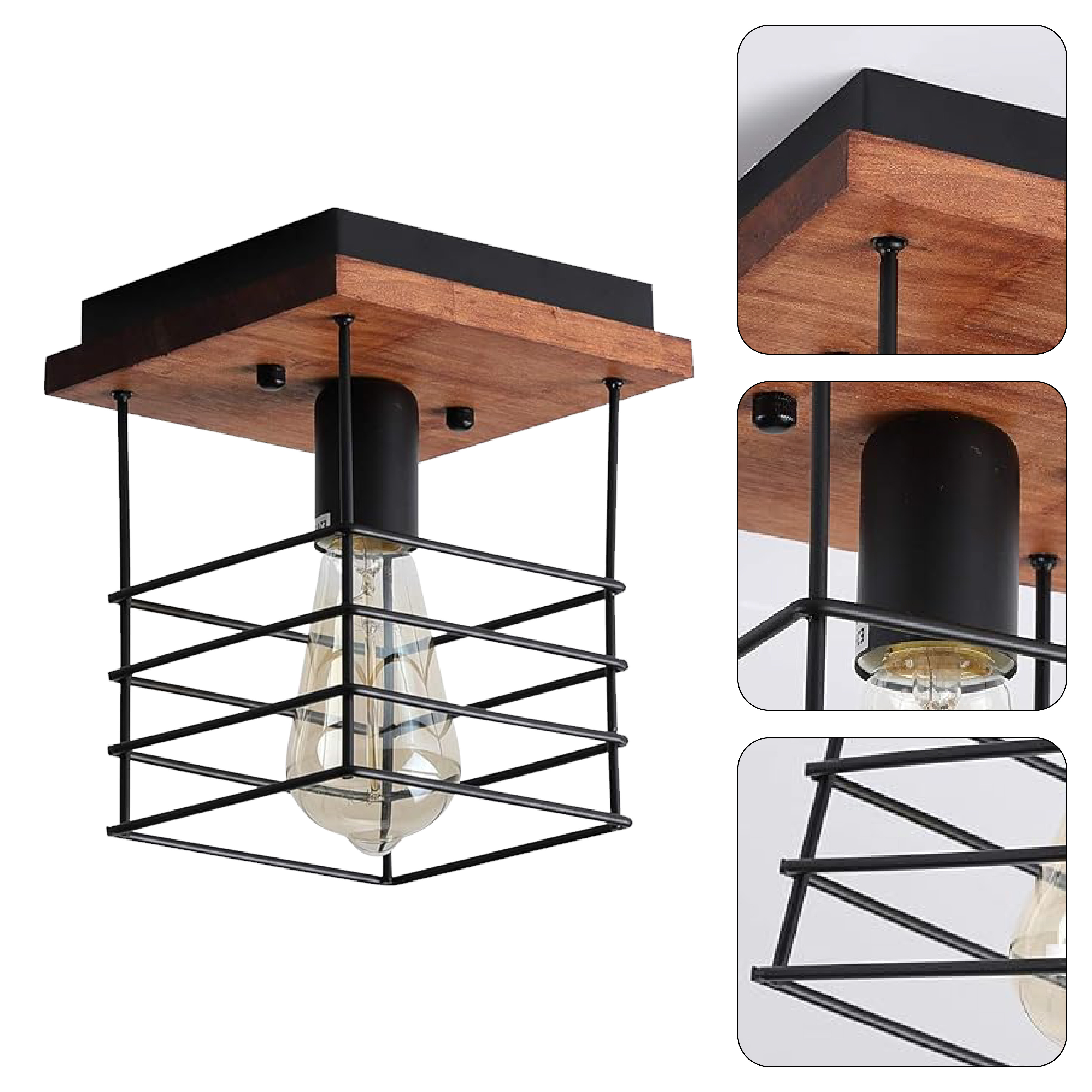 Wood ceiling lamp farmhouse cage flush mount light fixture