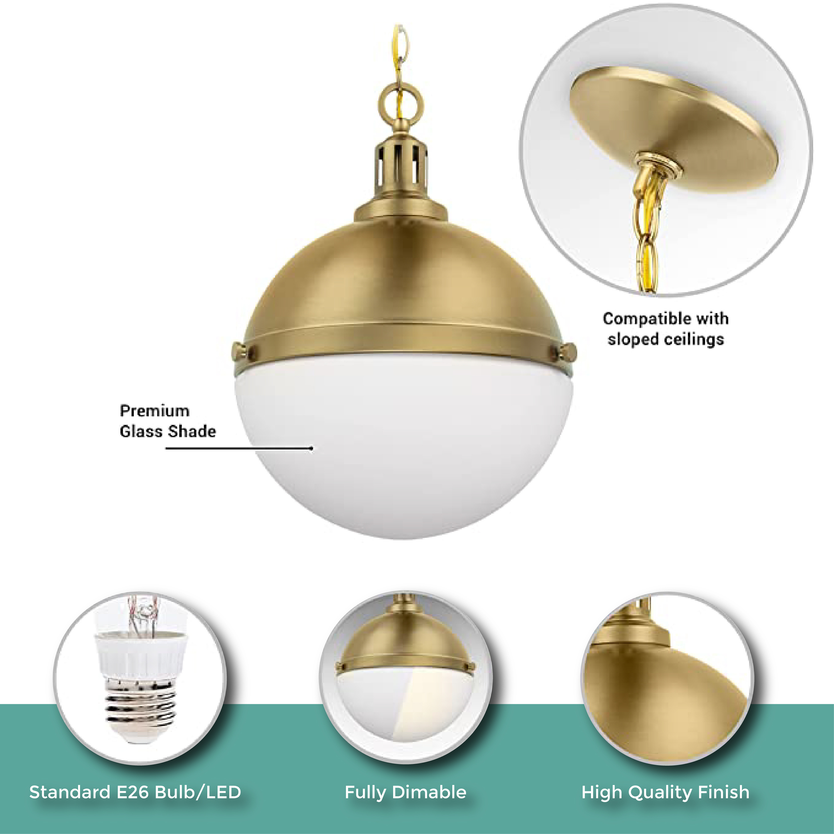 12-inch gold pendant light Glass entryway light fixture Kitchen island light