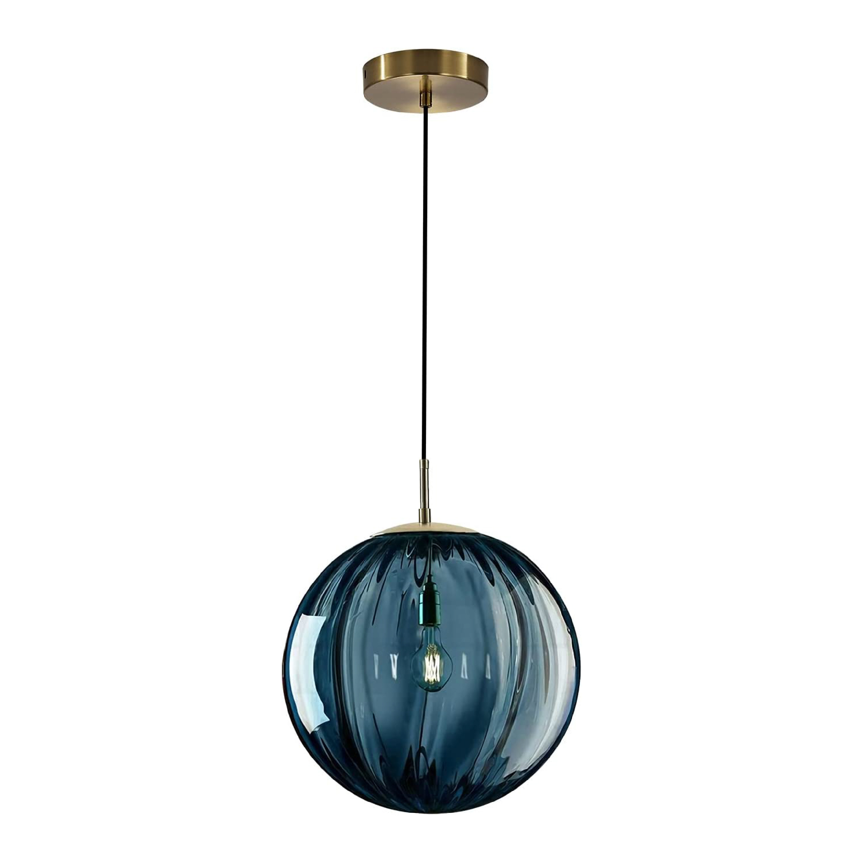 1 Pendant Light Large Entryway light fixture hanging Blue vintage globe Light