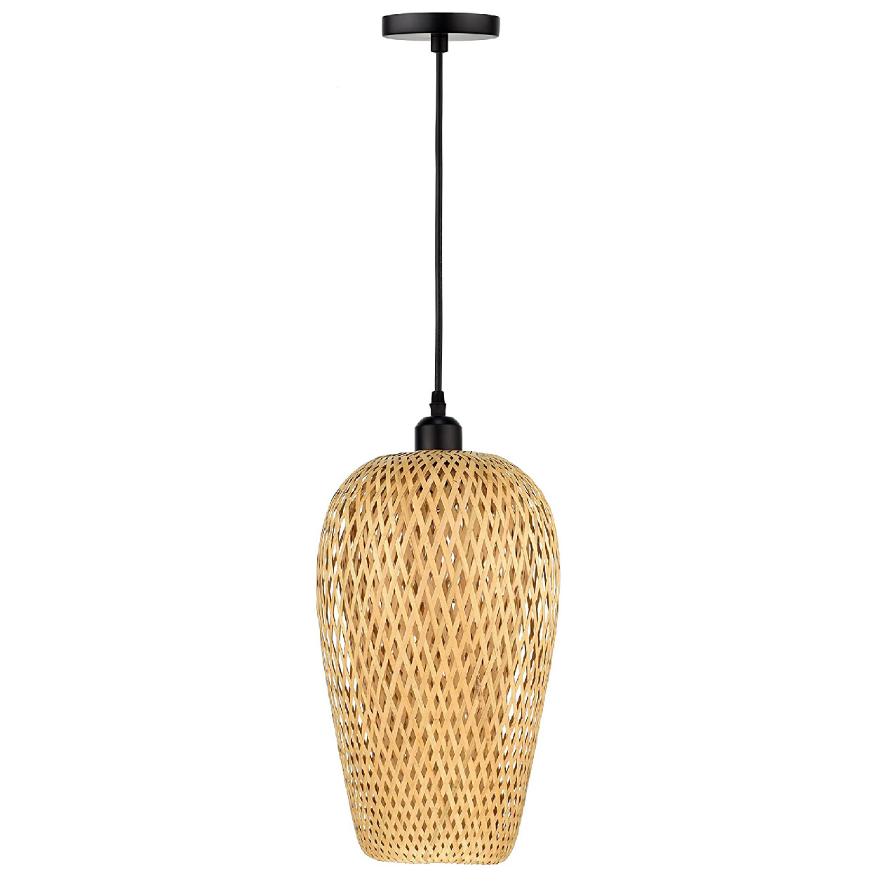 Natural Color bamboo chandelier 1 Light rattan hanging light Boho dome light fixtures