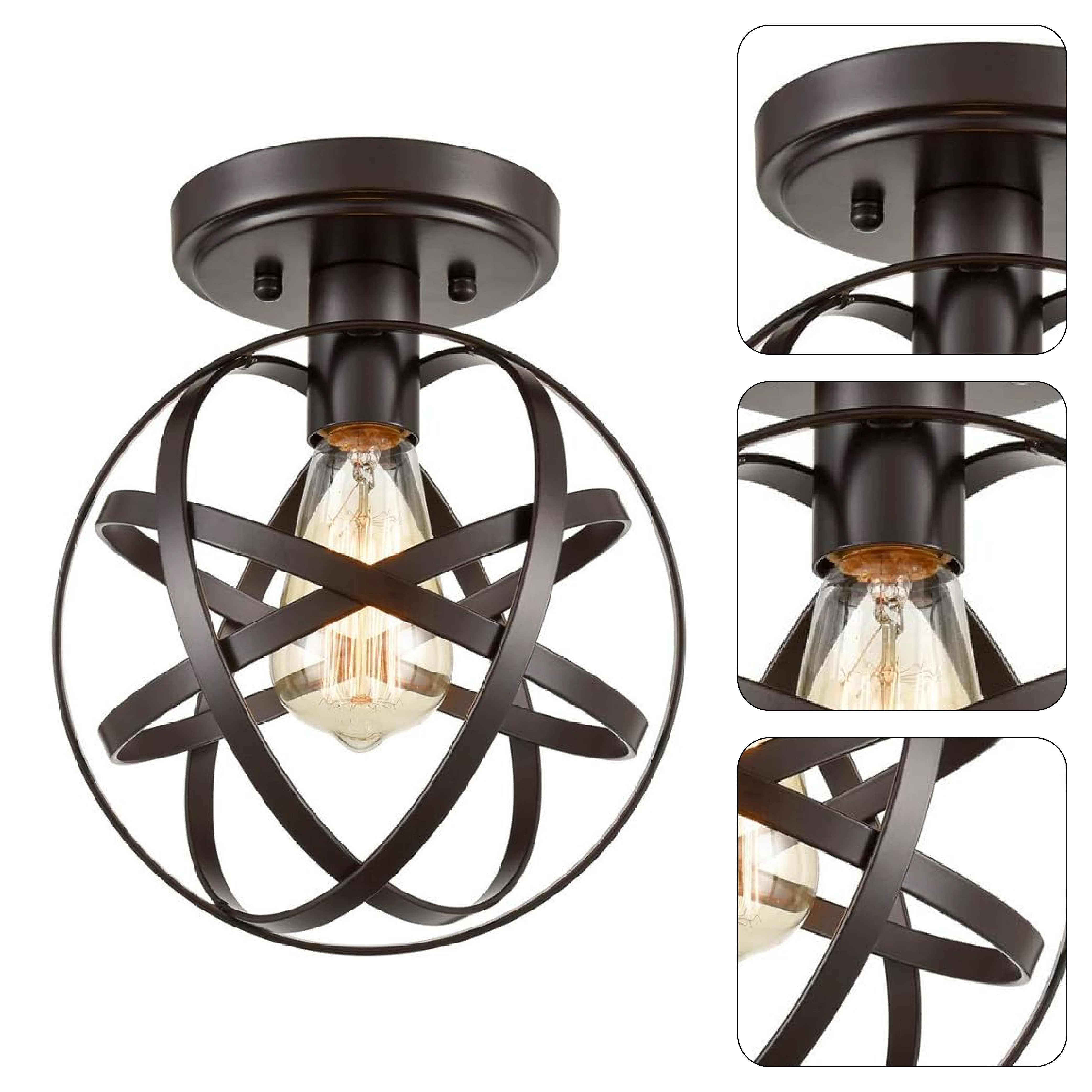 Industrial globe wire cage ceiling light fixture