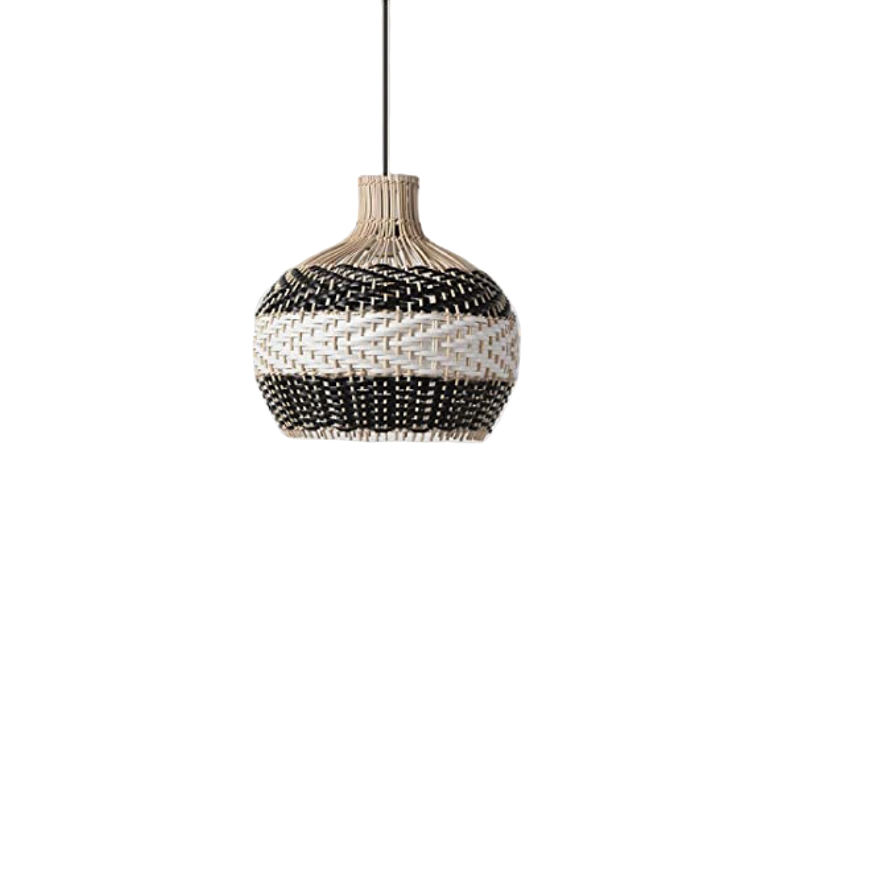 Farmhouse bamboo pendant light 1Light woven light fixture Black White rattan hanging light