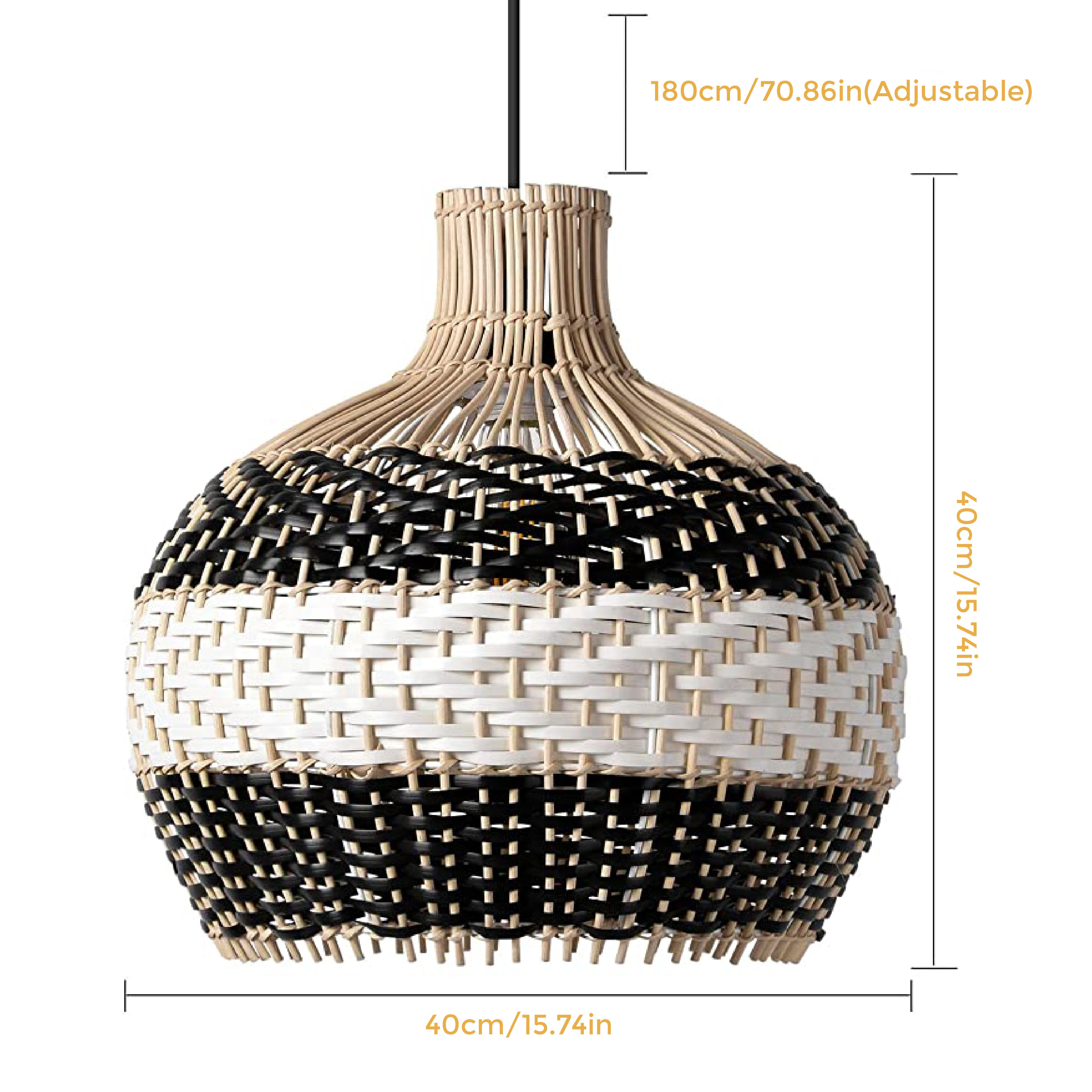 Farmhouse bamboo pendant light 1Light woven light fixture Black White rattan hanging light