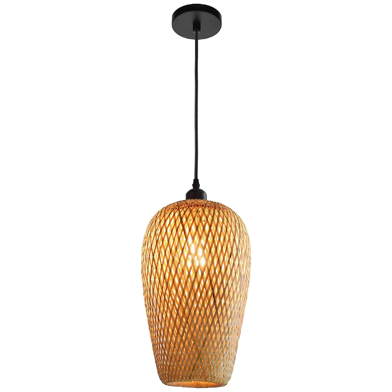 Natural Color bamboo chandelier 1 Light rattan hanging light Boho dome light fixtures