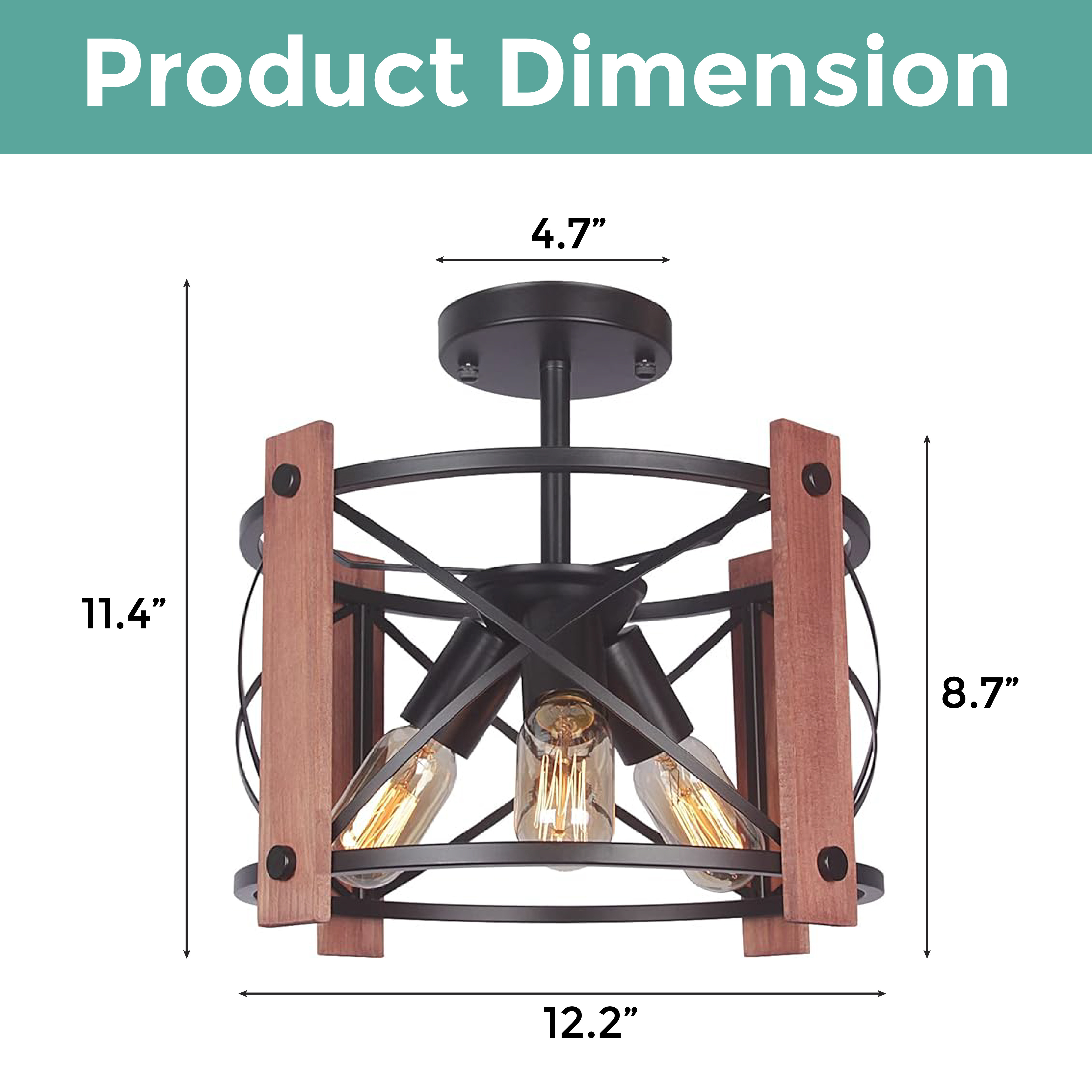 3 light farmhouse light fixture wood rust semi flush mount ceiling light