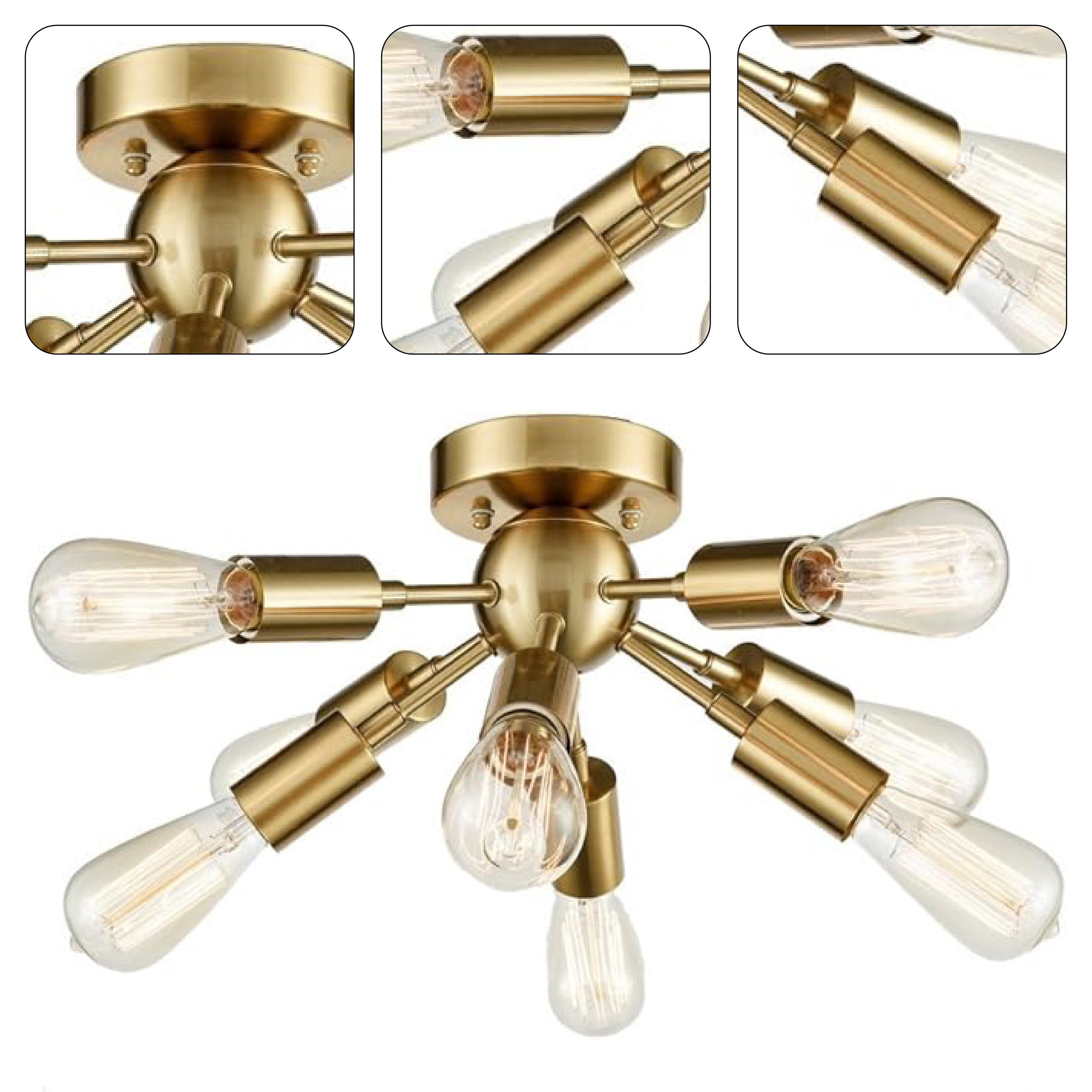 8 light antique sputnik ceiling light with brass finish