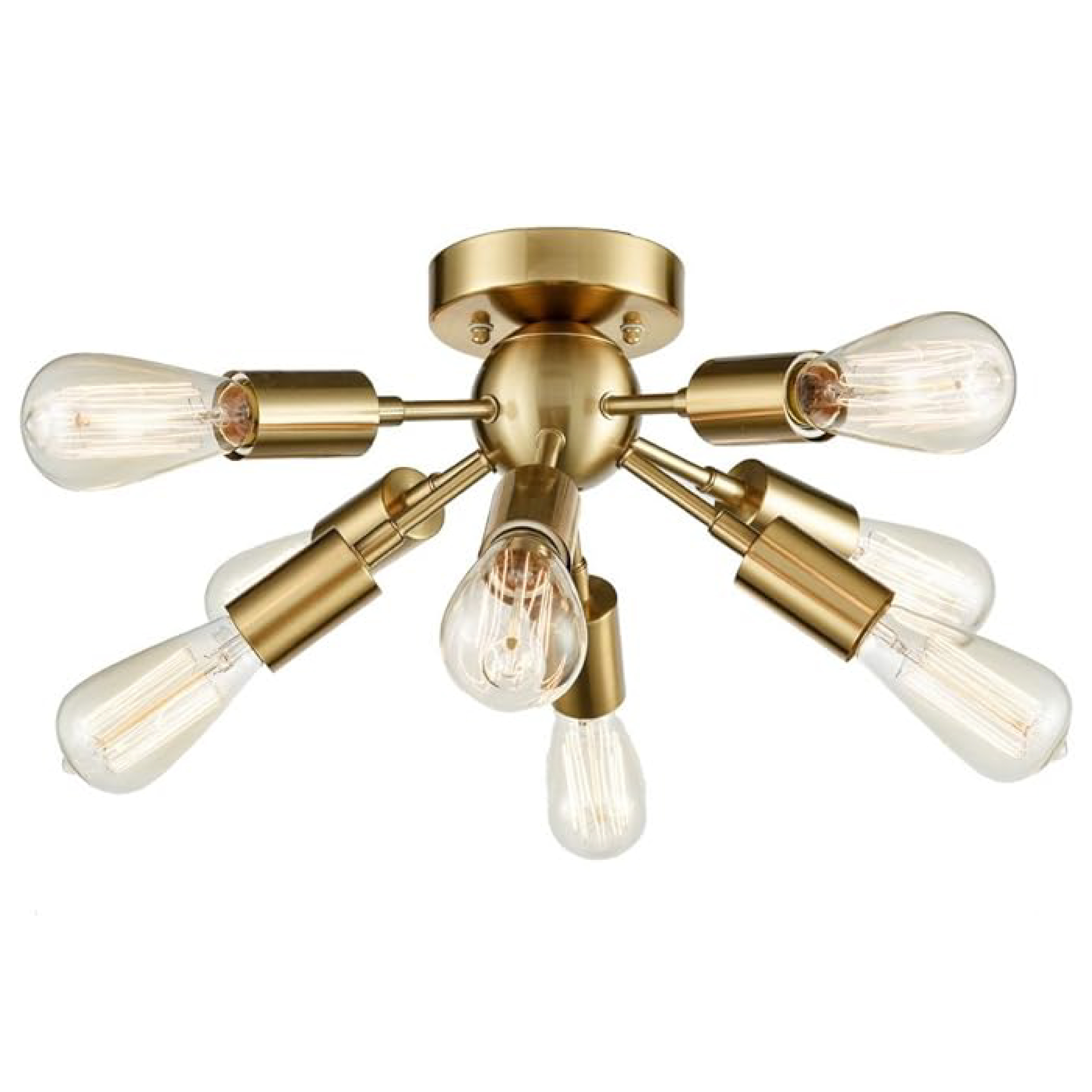 8 light antique sputnik ceiling light with brass finish