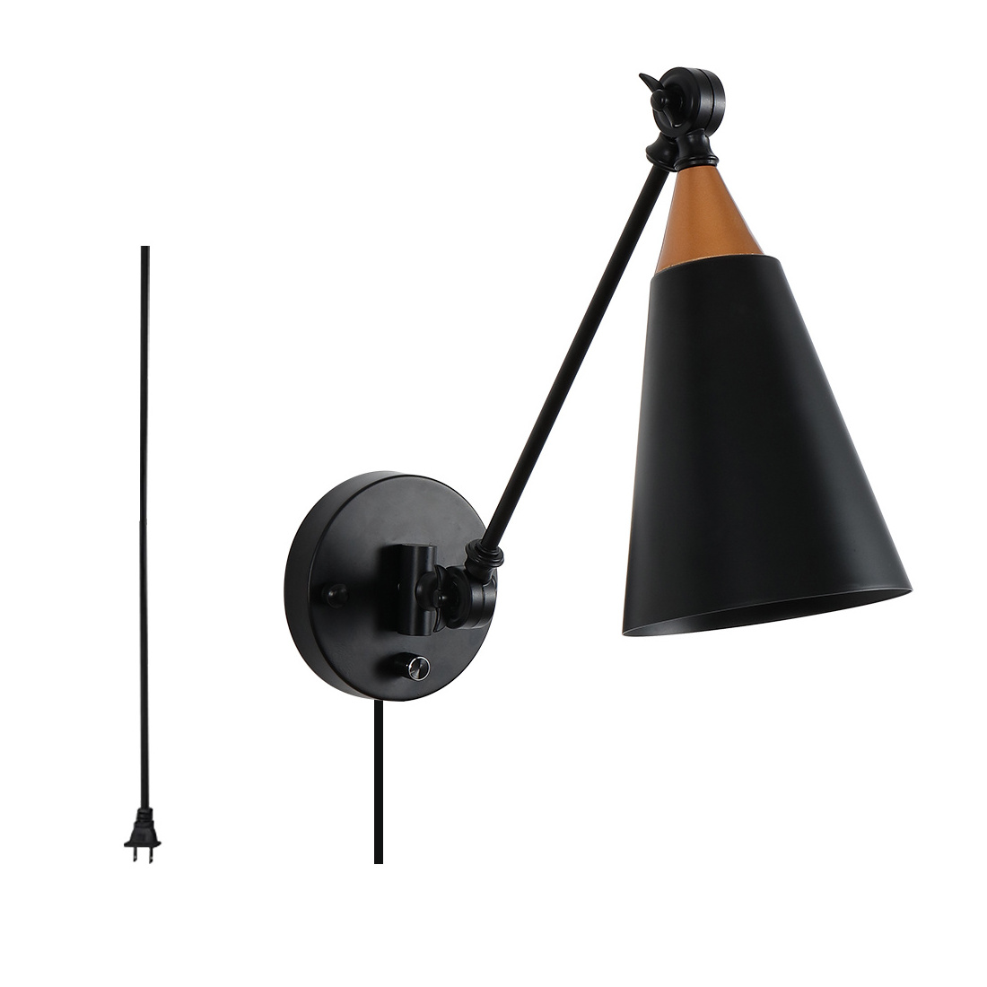 Adjustable black swing arm wall light fixture,2 pack plug in wall sconce