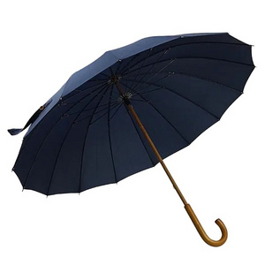 Best selling RPET Eco-Friendly Windproof UV Proof Customized  Rain Umbrella Wooden Shaft Handle Manual Automatic