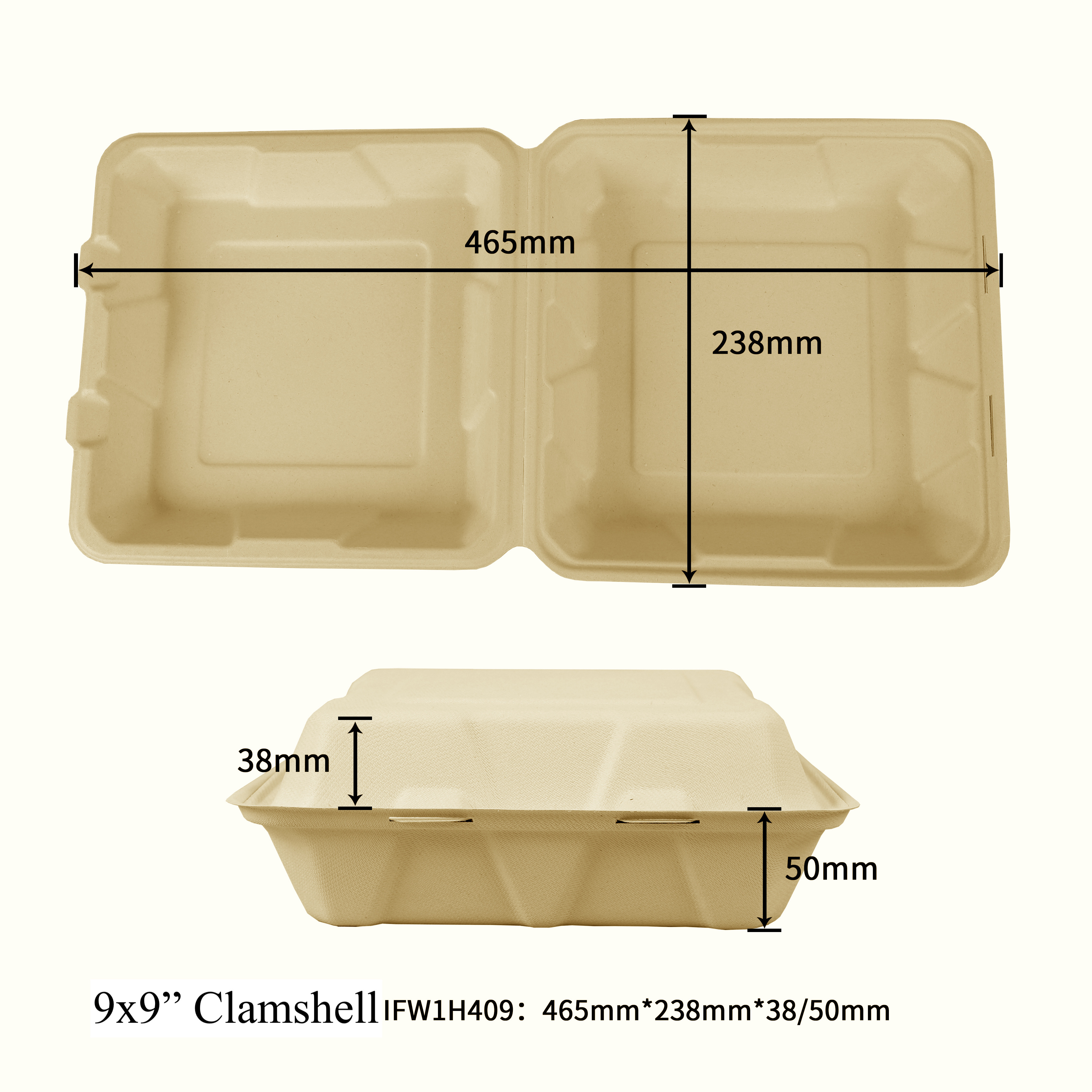 Paper Clamshell Sample, 15 Units Per Model (7 Size Total), Container Microwave-safe Compostable Biodegradable, Lunch Box, To Go