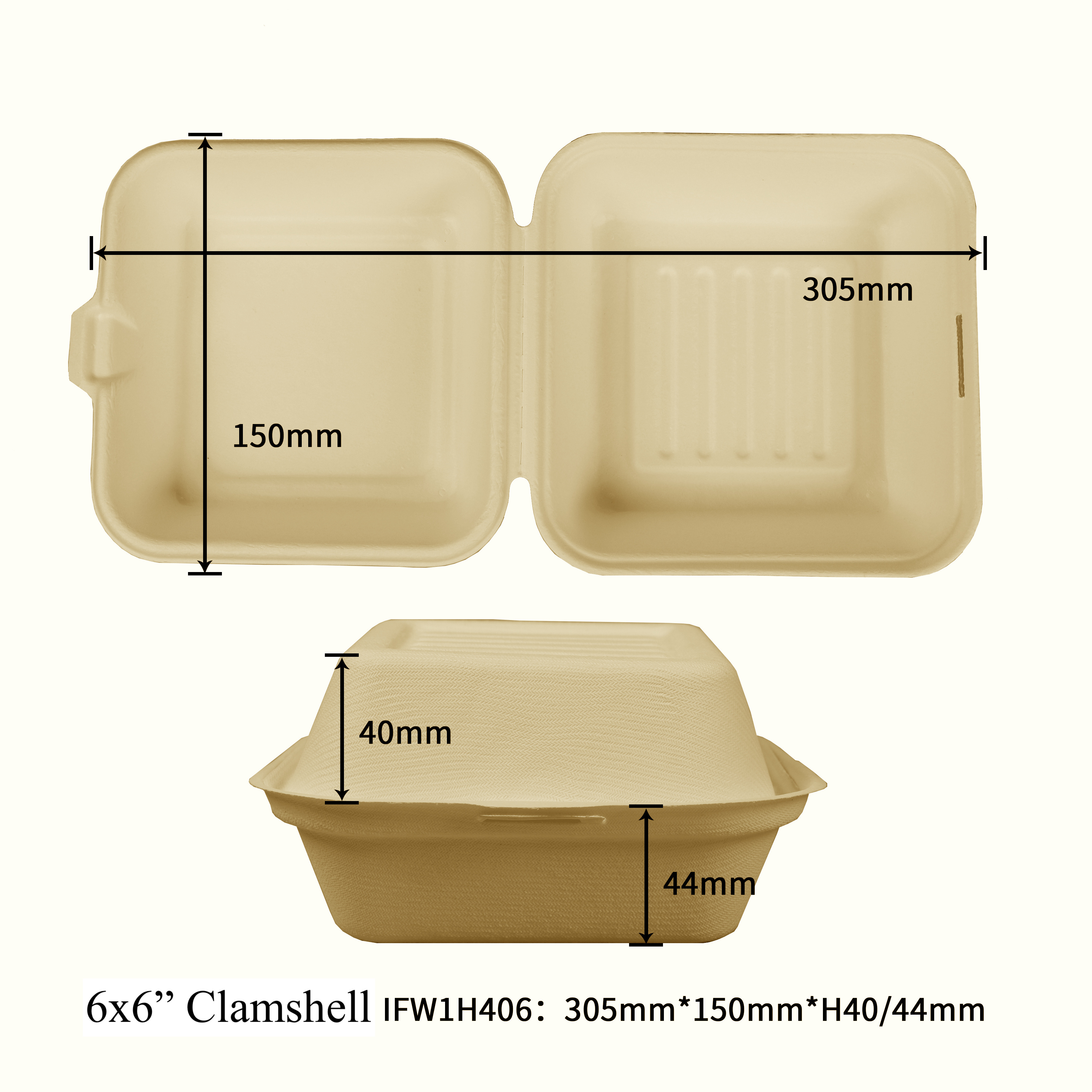 Paper Clamshell Sample, 15 Units Per Model (7 Size Total), Container Microwave-safe Compostable Biodegradable, Lunch Box, To Go