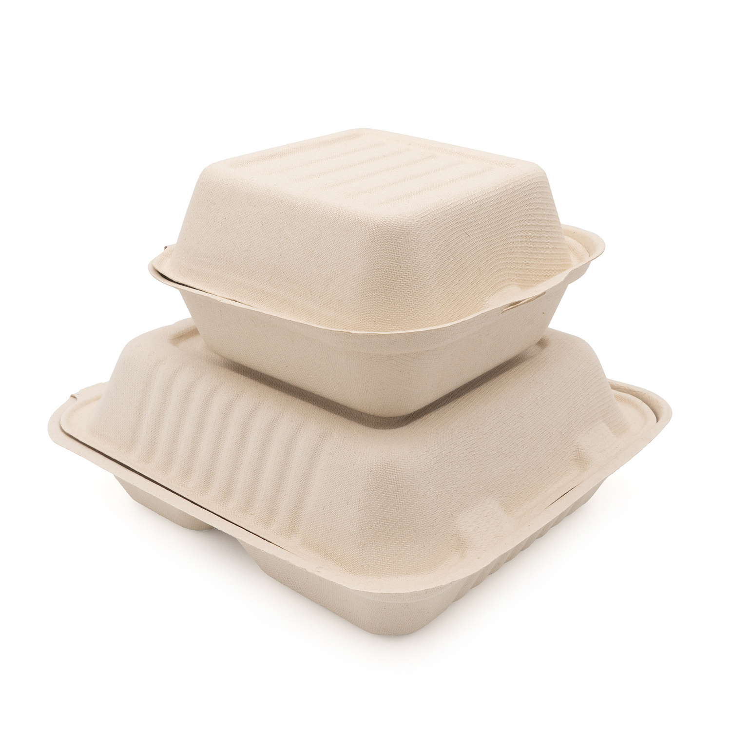 Clamshell Container Sample, 10 Units Per Size (7 Model Total) Microwave-safe Compostable Biodegradable Bagasse, Lunch Box, To Go