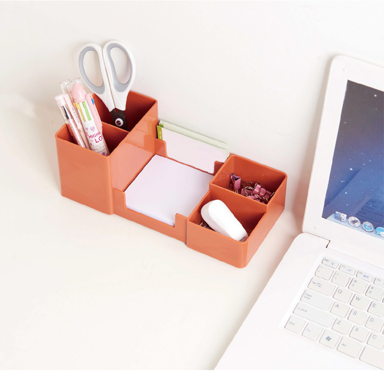 White Desk Office Organizer with Pencil Holders, Sticky Note Tray, Paperclip Storage and Office Accessories Caddy