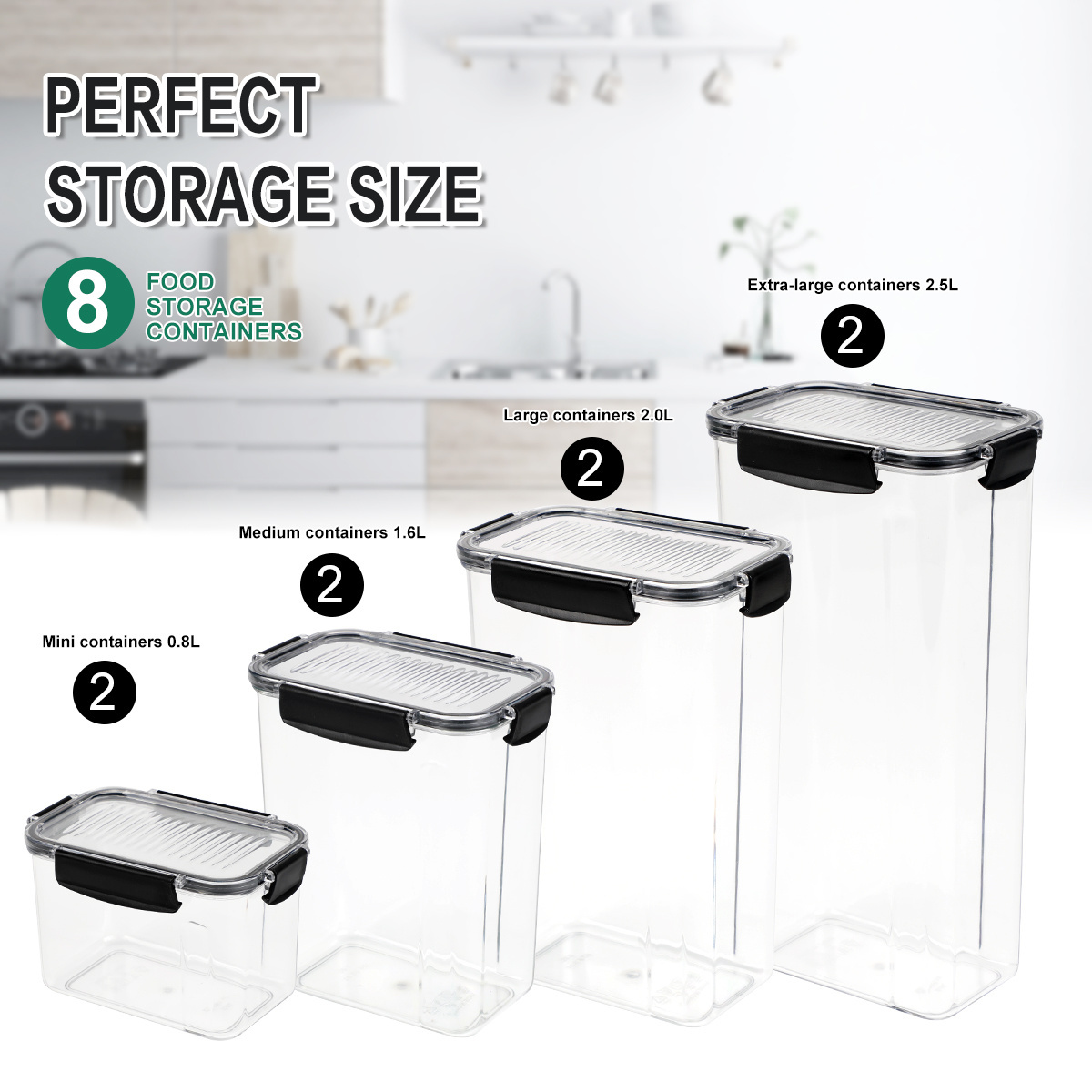 Airtight Food Storage Container Set-8Pcs Large Dry Food Storage Containers with Lid BPA Free Flour Sugar Storage