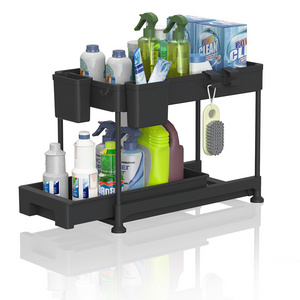 Under Sink Organizer With Hooks Hanging Cup Multi-Purpose Storage Shelf for Kitchen Bathroom Cabinet Organizer