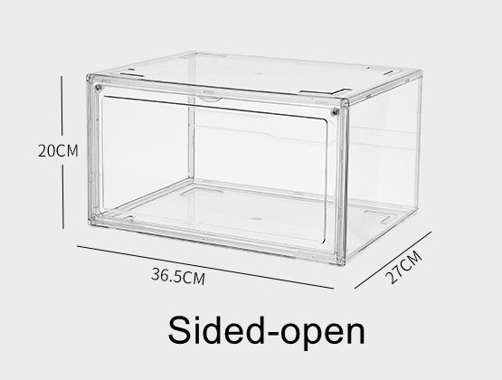 Wholesale Transparent Plastic Sneaker Box, Stackable Drop Front Magnetic Clear Shoe Box