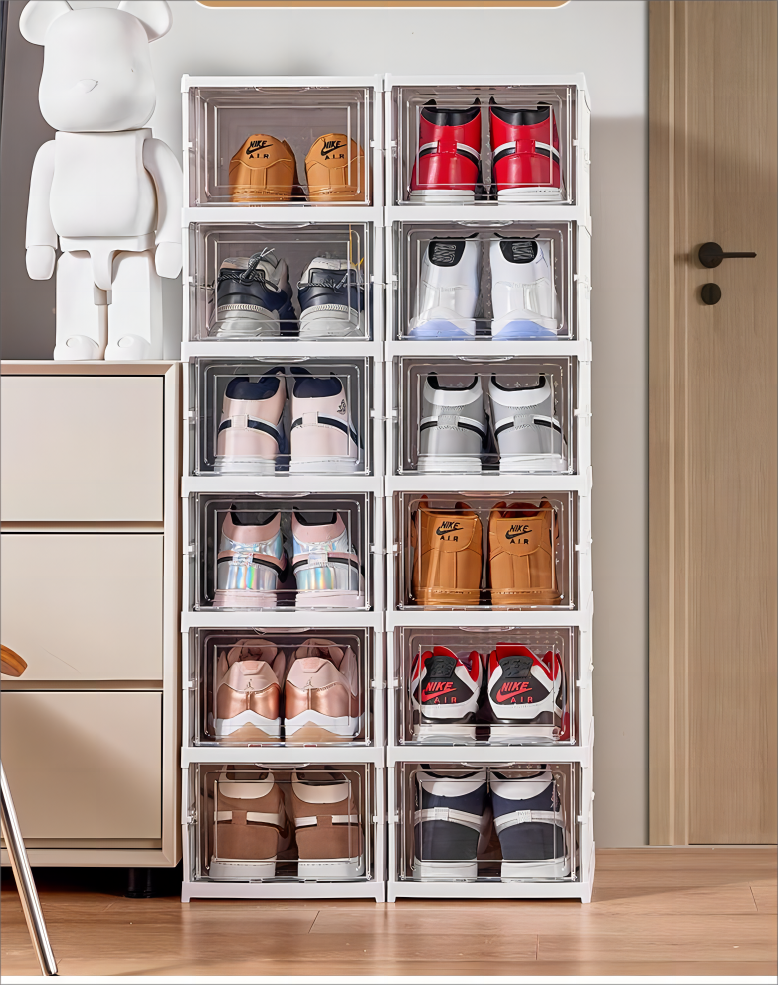 Shoe Storage Box Clear Plastic Stackable Shoe Box For Closet Space Saving Shoe Holder