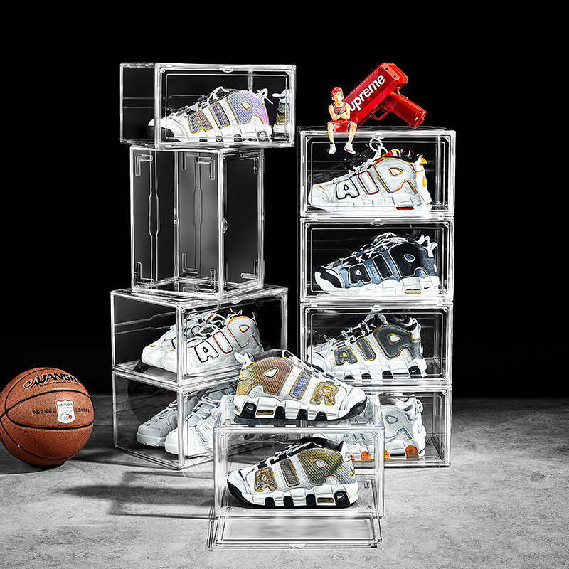 Wholesale Transparent Plastic Sneaker Box, Stackable Drop Front Magnetic Clear Shoe Box