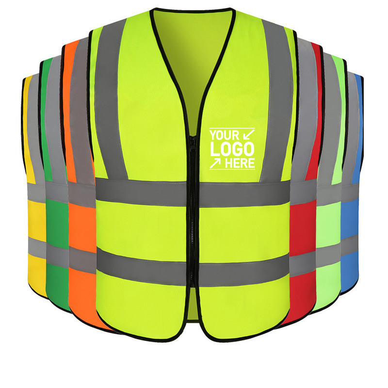 Wholesale/Customized Logo High Visibility Polyester Mesh Safety Reflective Vest with Pockets and Zipper Reflective Jacket