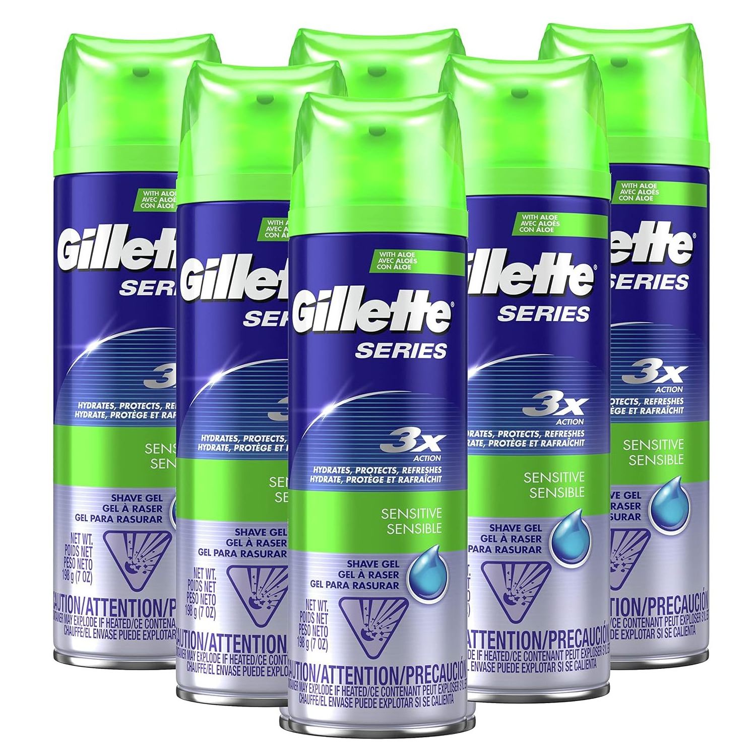 Wholesale Gillette Series 3X Sensitive Shave Gel, Hydrates, Protects and Soothes Sensitive Skin, 7 Ounce (Pack of 6)