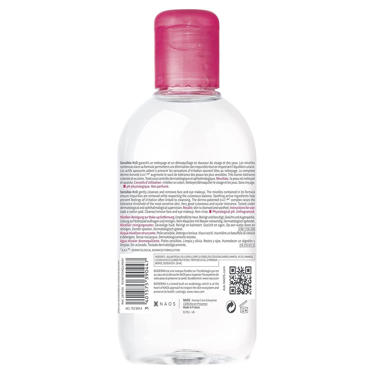 Bioderma - Sensibio - H2O Micellar Water - Makeup Remover Cleanser - Face Cleanser for Sensitive Skin