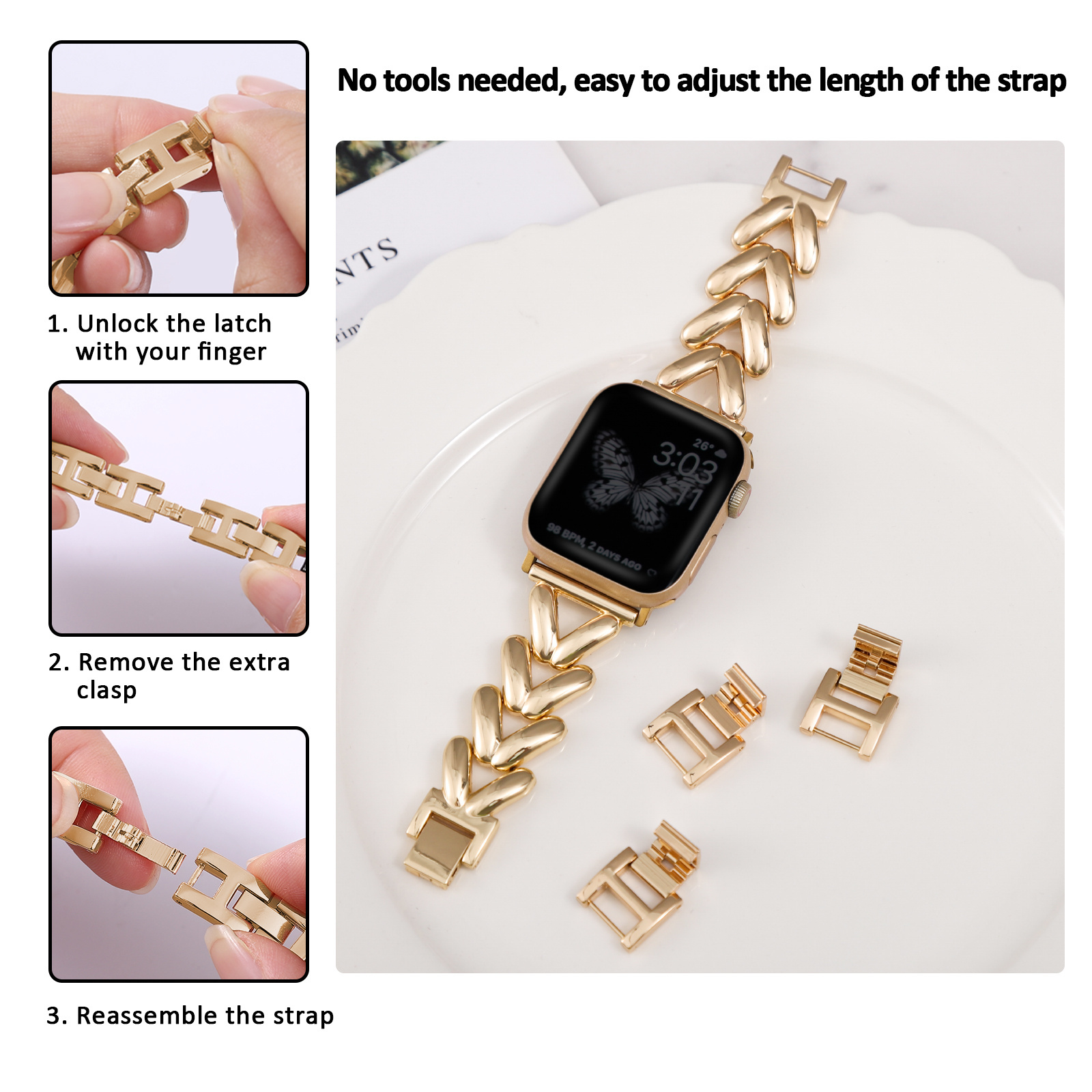 KAKASKIN Ladies Triangle High Quality Two Beads Hollow Wrist Bracelet Stainless Steel Watch Band For iWatch 41 49MM