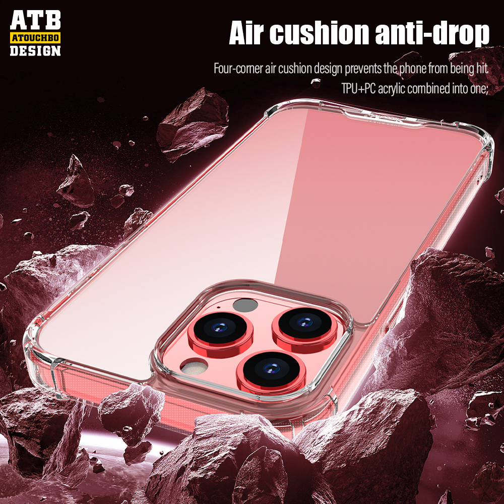 ATB Shockproof Mobile Clear PC Phone Case Transparent Acrylic Mobile Phone Cases For iPhone 12 13 14 15 16 Pro Max Cover