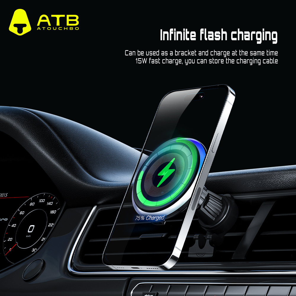 15W Fast Charging Wireless Car Charger 360 Rotating Suction Cup Air Vent Phone Holder For iPhone 13 14