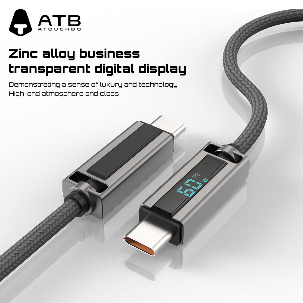 ATB LED Digital display usb c phone data sync cable PD LED light fast charging Android charger cable for mobiles