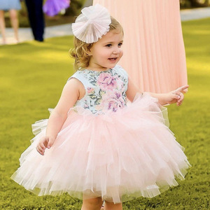 New Fluffy Mesh Flower Pink Piano Performance Birthday Party Wedding Dresses For Girls Princess Dress For Girl Party