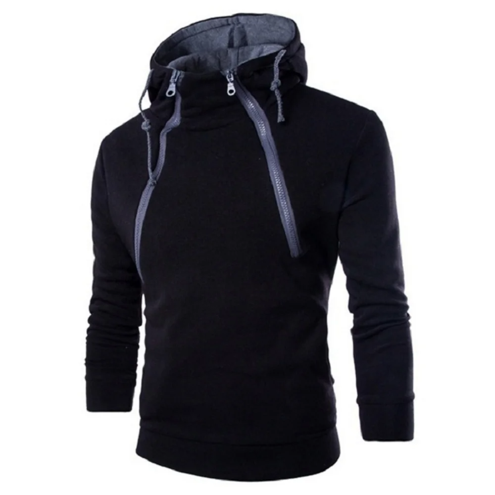 2024 Hot new fashion placket double zip solid colour cardigan hooded jacket outdoor leisure sports men's hoodie sweatshirt