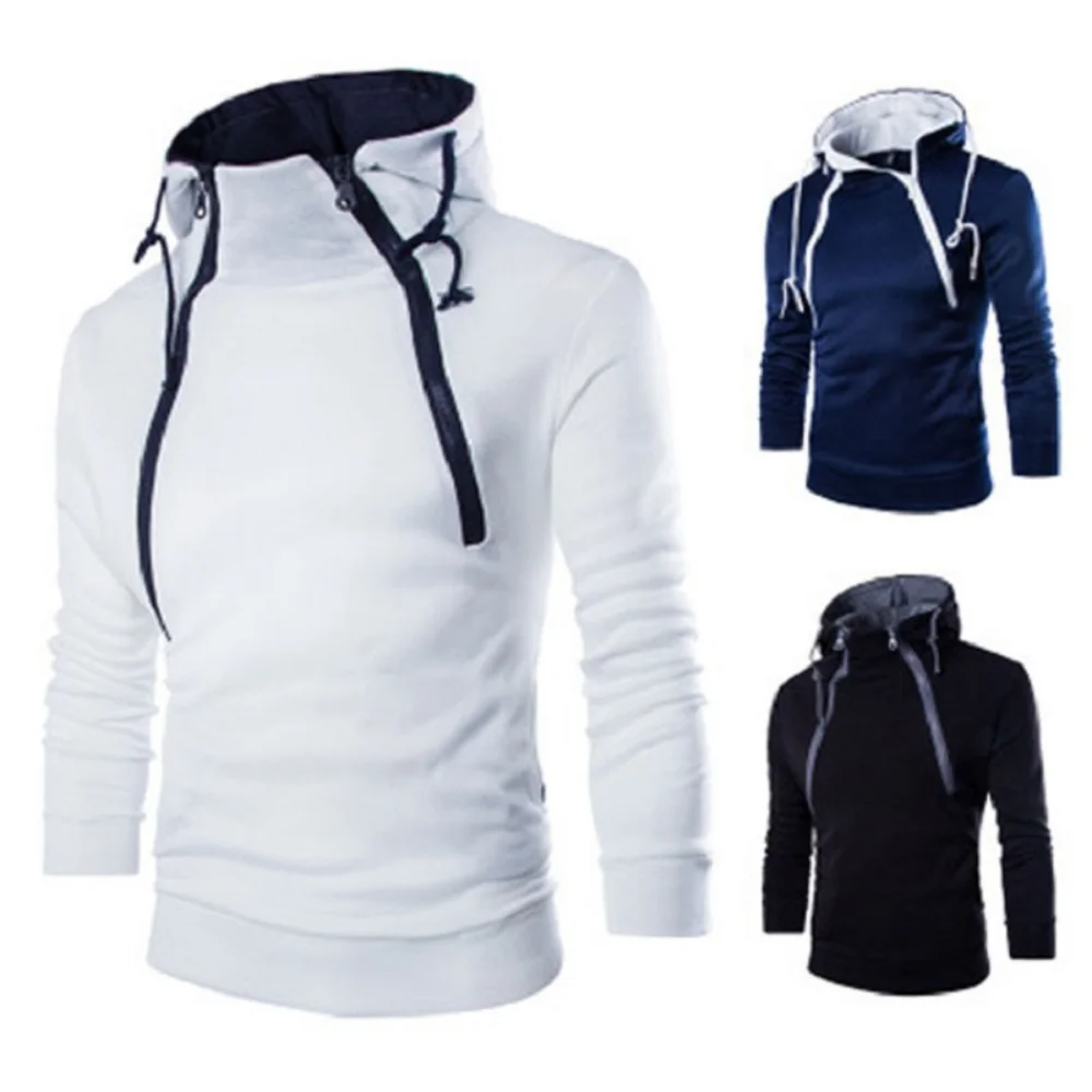 2024 Hot new fashion placket double zip solid colour cardigan hooded jacket outdoor leisure sports men's hoodie sweatshirt