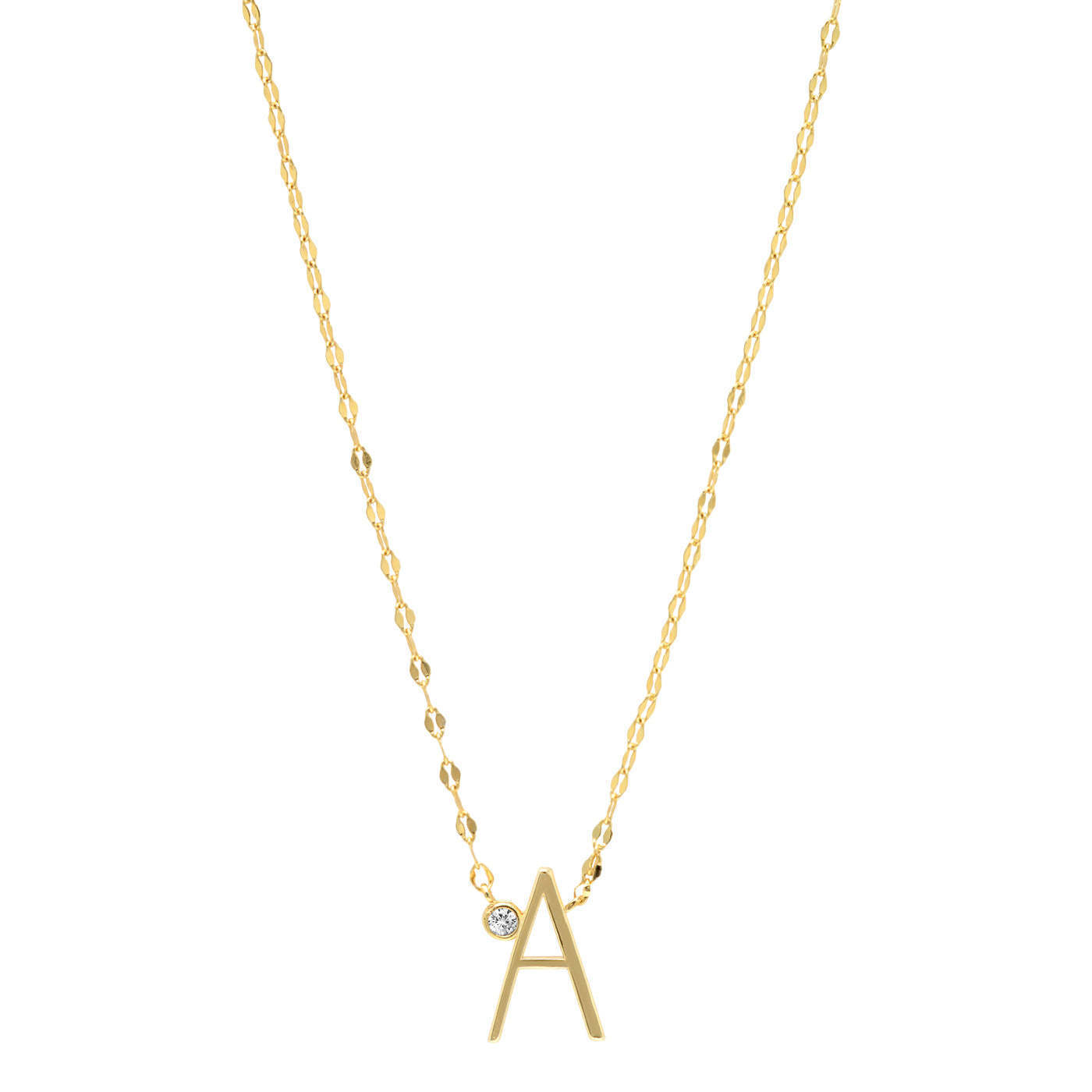 Chunky 18K Gold Plated CZ Diamond Alphabet Pendant Necklace No Fade Stainless Steel Initial Letter Necklace