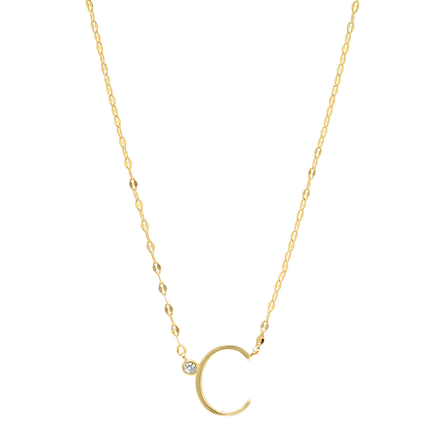 Chunky 18K Gold Plated CZ Diamond Alphabet Pendant Necklace No Fade Stainless Steel Initial Letter Necklace