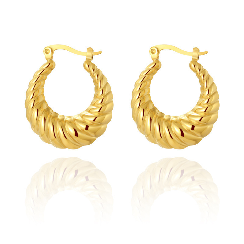 Dainty Ins 18k Gold Plated Big Hoops Chunky Twisted Shaped Earrings Women Stainless Steel Hoop Vintage Earrings Jewelry