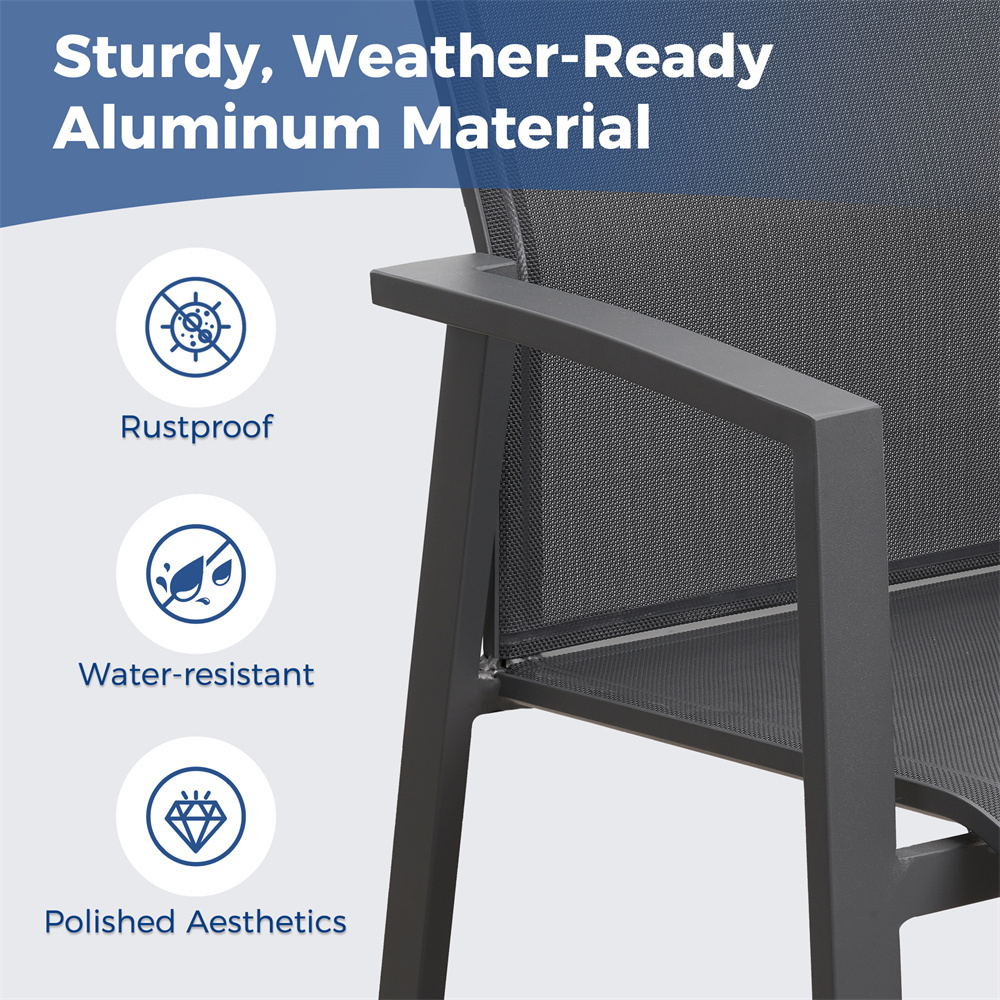 Portable Grey Texilene Aluminum Patio Chairs Set Of 6 Metal Dining Chairs With Arms Outdoor