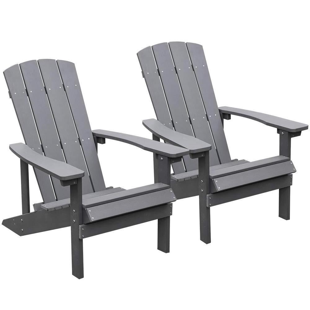 Grey Patio Garden Adirondack Pool Chairs Outdoor Lounge Chairs Set Of 2