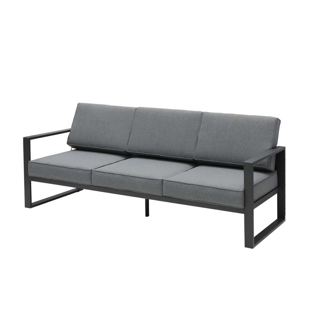 Patio Dark Grey Triple Metal Aluminum Cozy Sofa 3 Seater Couch Chair Furniture Garden Outdoor