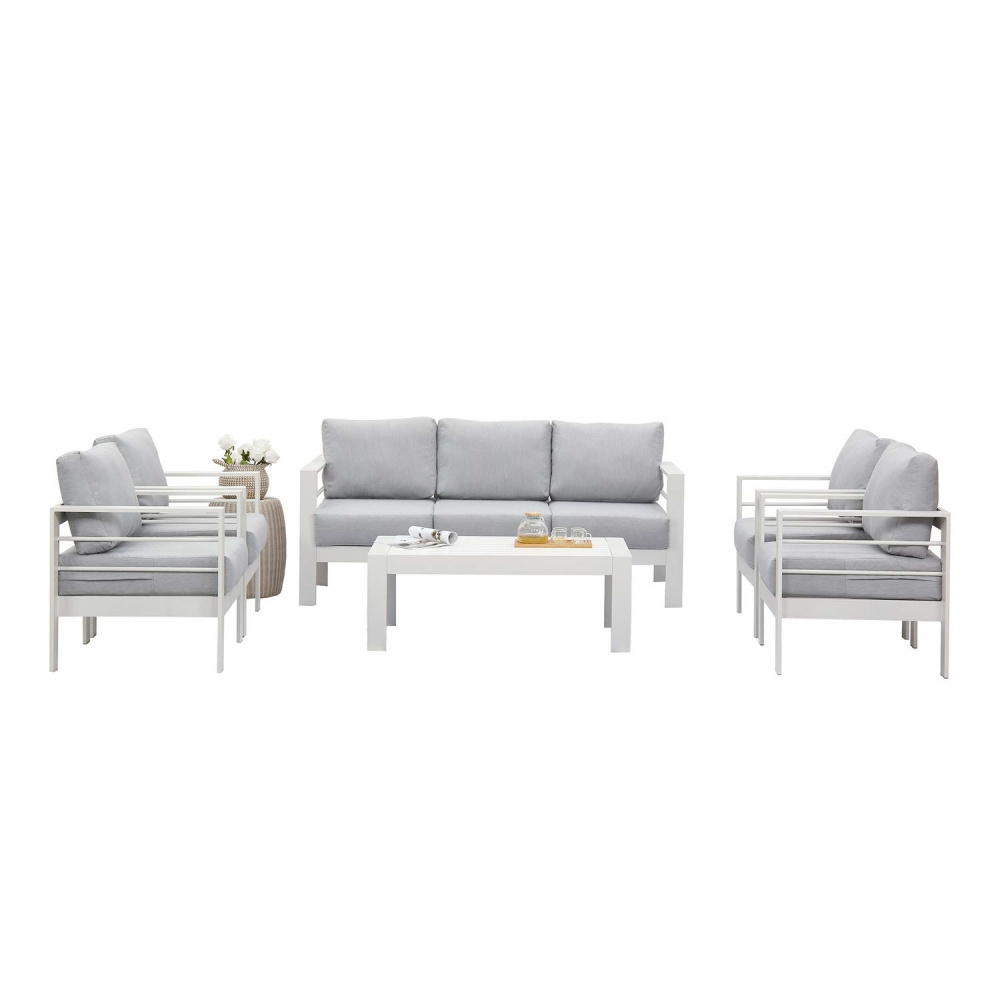 Comfortable Aluminum White Single Triple Patio Outdoor Sofa Couch Chair Table Furniture Set Of 6 Pieces