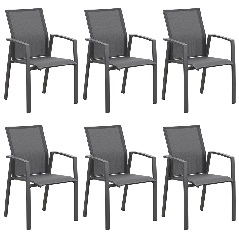 Portable Grey Texilene Aluminum Patio Chairs Set Of 6 Metal Dining Chairs With Arms Outdoor