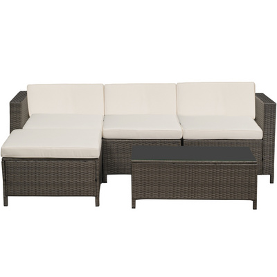 Rattan Patio Brown Outdoor Sectional Sofa L Shape Couch Beige Sofa Outdoor Furniture With Coffee Table