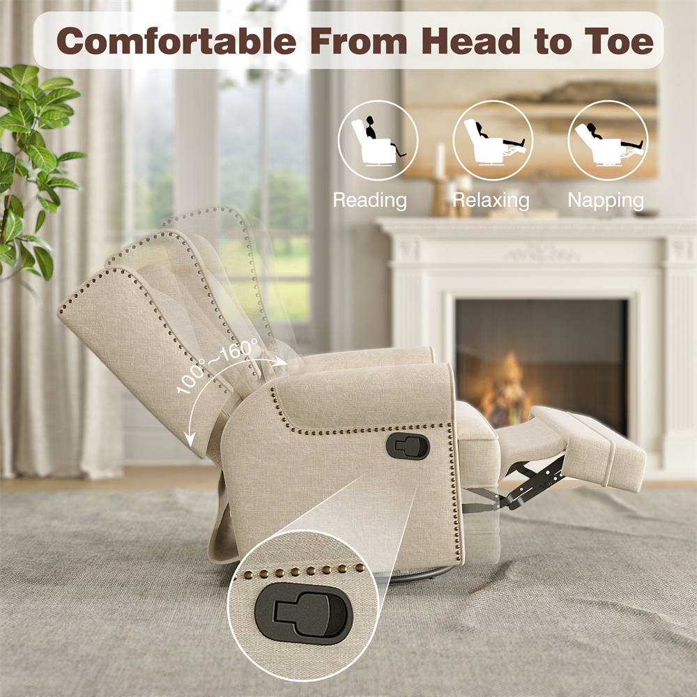 Adjustable Comfy Beige Modern Best Recliner Chair Swivel Chaise Lounge Chair For Bedroom Indoor Living Room