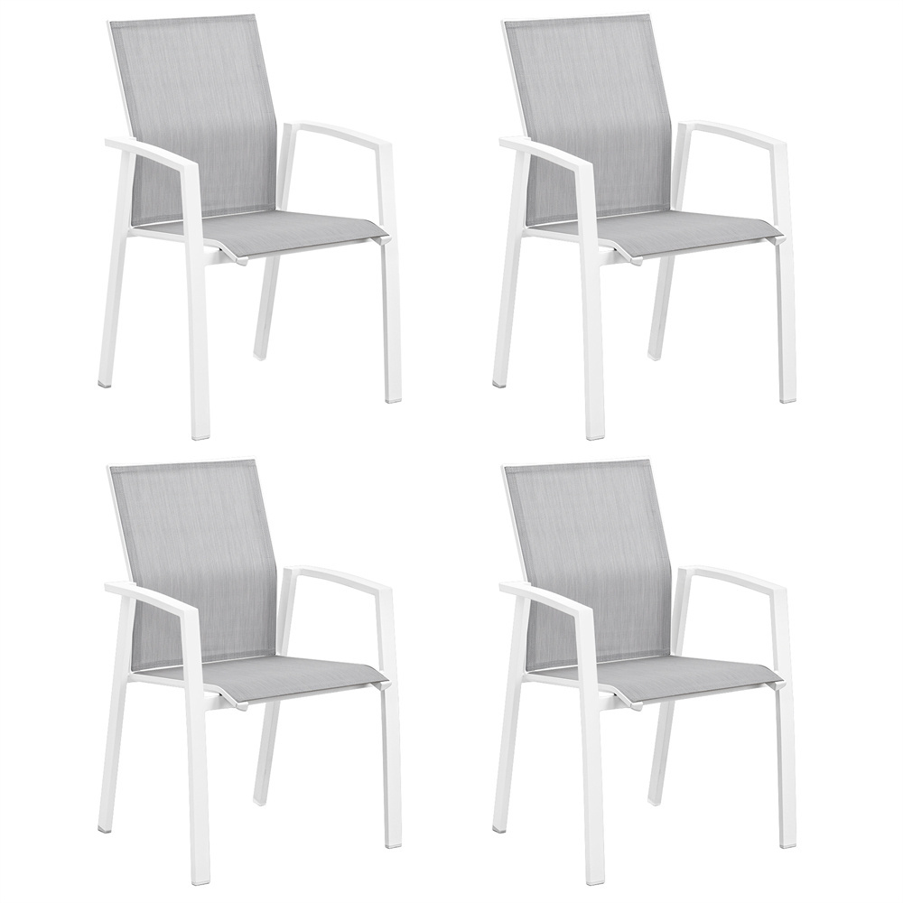 White Arm Comfortable Aluminum Texilene Mesh Fabric Patio Dining Chairs Waterproof Set Of 4 Modern