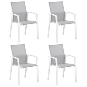 White Arm Comfortable Aluminum Texilene Mesh Fabric Patio Dining Chairs Waterproof Set Of 4 Modern