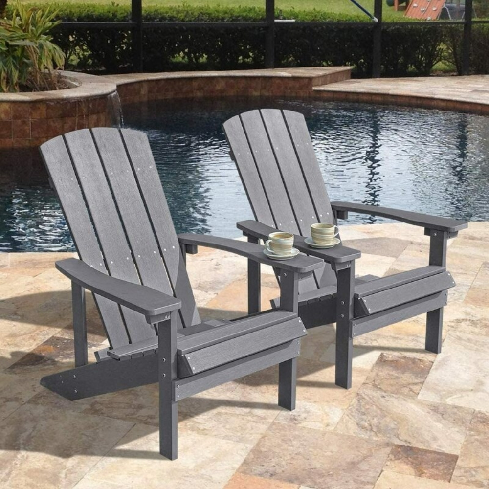 Grey Patio Garden Adirondack Pool Chairs Outdoor Lounge Chairs Set Of 2