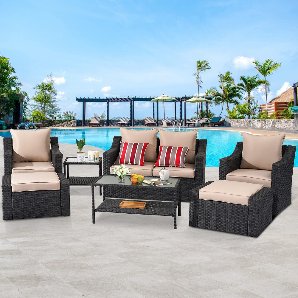 Oversized Sectional Couch Sofa Patio Outdoor Furniture Set Black Rattan Comfortable Couch For Living Room